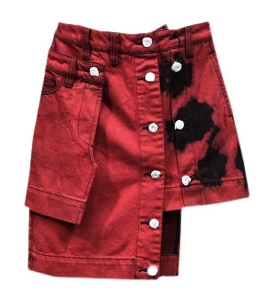 Women Asymmetrical Button Up Fashion Denim Skirt