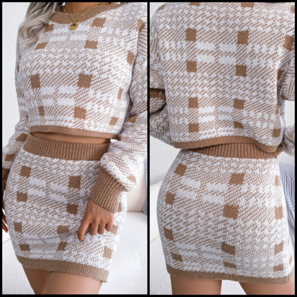 Women Sexy Printed Full Sleeve Two Piece Skirt Set