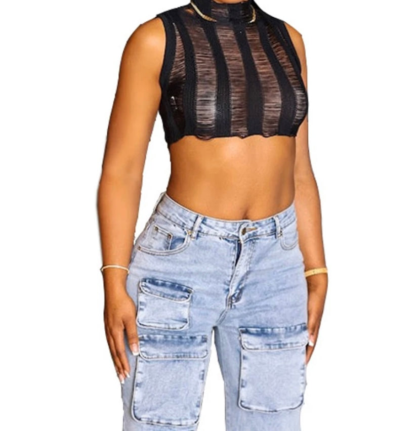 Women Ripped Sleeveless Fashion Sexy Crop Top