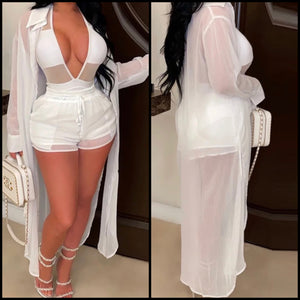 Woman White Sexy See Through Swimsuit Cover Up Set