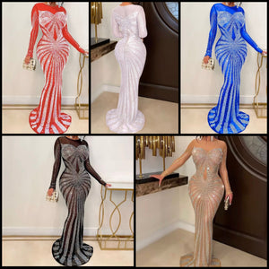 Women Sexy Bling Mesh Long Sleeve Maxi Dress