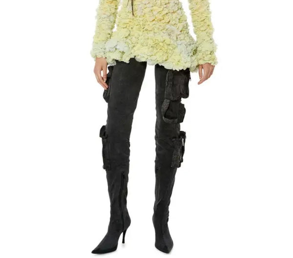 Women Pocket Over The Knee Denim Fashion Boots