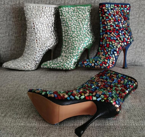 Women Colorful Crystal High Heel Fashion Ankle Boots