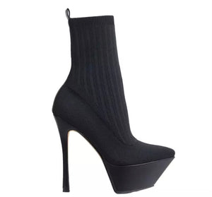 Women Fashion Pointed Toe Platform Sock Ankle Boots