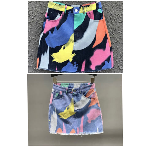 Women Multicolored Fashion Denim Skirt