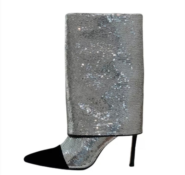 Women Sequins Pointed Toe Fashion Ankle Boots
