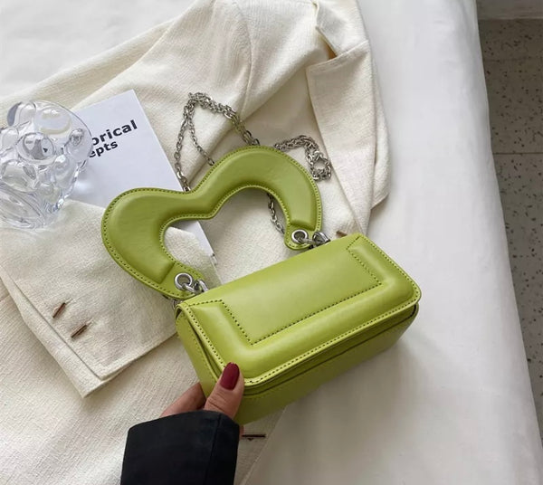 Women Fashion Heart Handle Chain Handbag Purse