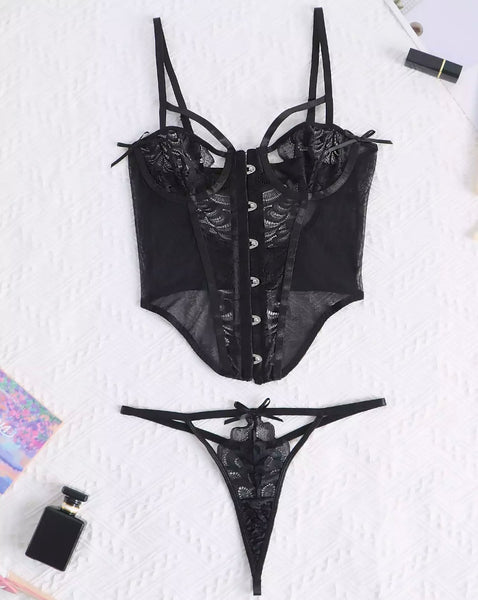 Women Sexy Black Lace Lingerie Set