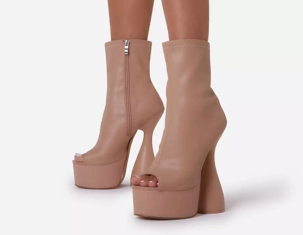 Women Open Toe Platform Fashion Faux Leather Ankle Boots