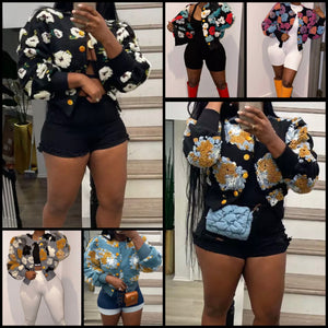 Women Fashion Floral Button Up Crop Jacket