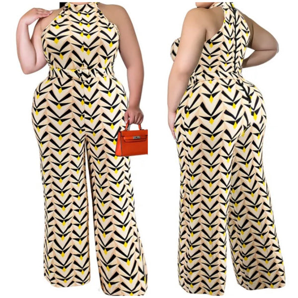 Women Sleeveless Printed Fashion Wide Leg Jumpsuit