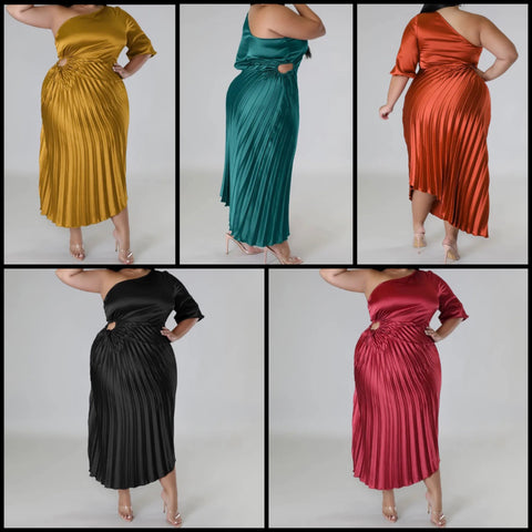 Women Sexy One Shoulder Pleated Maxi Dress