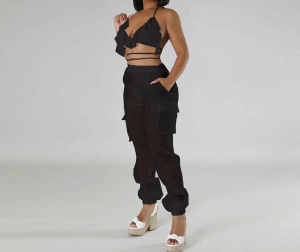 Women Sexy Fashion Bikini Mesh Cargo Cover Up Set