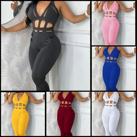 Women Fashion Sexy Sleeveless Cut Out Buckled Jumpsuit