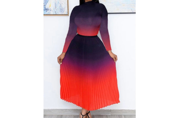 Women Fashion Sexy Gradient Two Piece Maxi Skirt Set