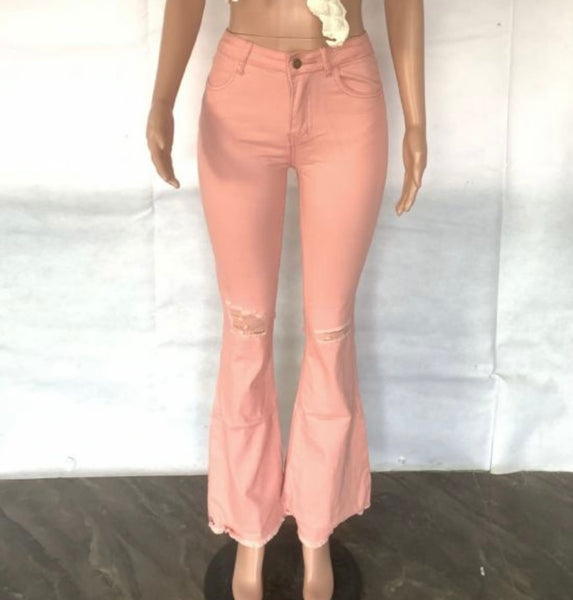 Women Ripped Wide Leg Denim Pants