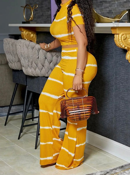 Women Short Sleeve Tie Dye Fashion Two Piece Pant Set