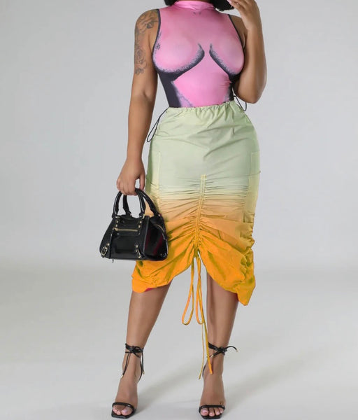 Women Gradient Drawstring Sexy Fashion Skirt