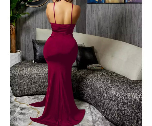 Women Sexy Sleeveless Solid Color High Split Maxi Dress