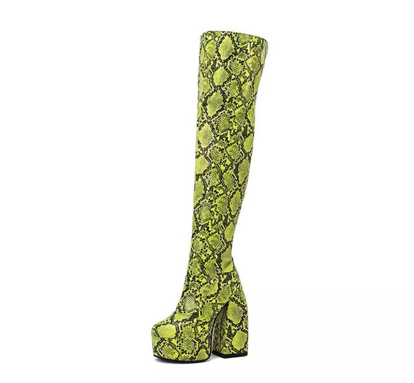 Women Fashion Animal Print Platform Over The Knee Boots