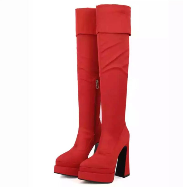 Women Over The Knee Pointed Toe Platform Boots