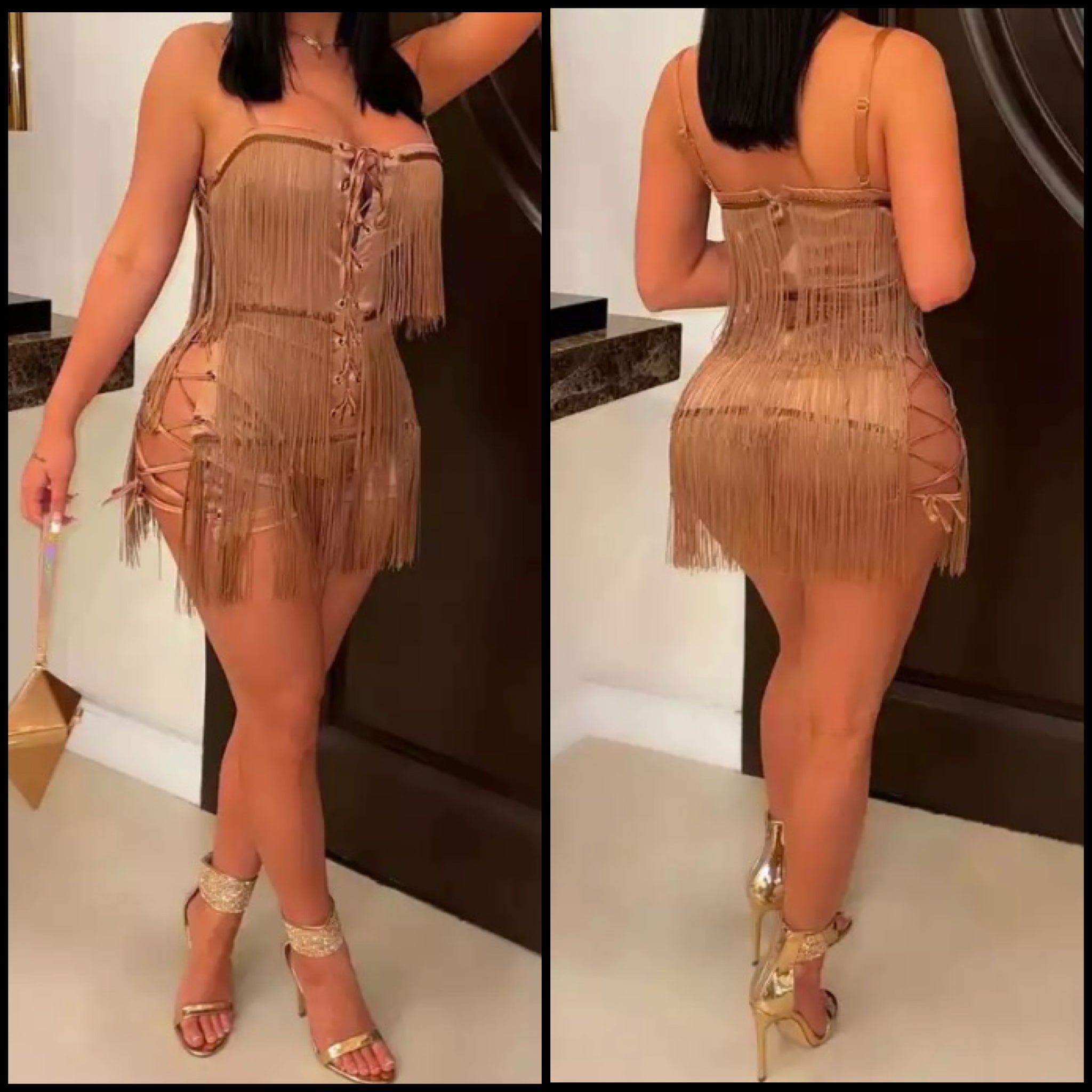 Women Sleeveless Tassel Sexy Two Piece Short Set