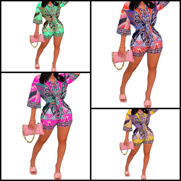 Women Printed Fashion Short Sleeve Two Piece Short Set