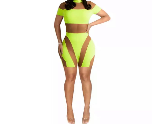 Women Sexy Short Sleeve Mesh Patchwork Romper