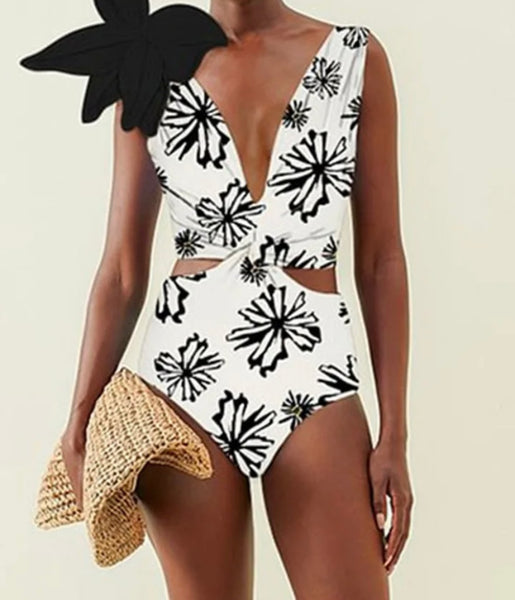 Women Sexy B&W Printed Bikini/Swimsuit Cover Up Set