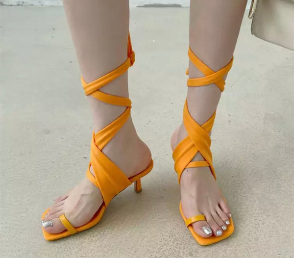 Women Fashion Lace Up Small Heel Sandals