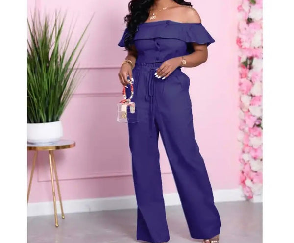 Women Ruffled Off The Shoulder Two Piece Pant Set