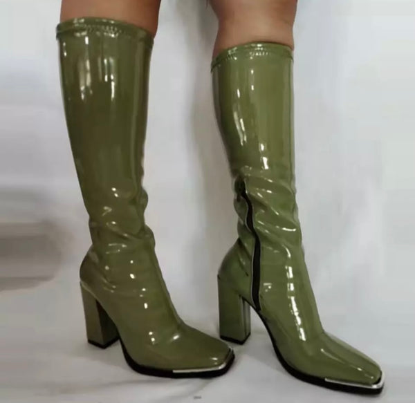 Women Patent Leather Fashion Knee-High Boots