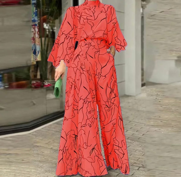 Women Full Sleeve Printed Wide Leg Jumpsuit