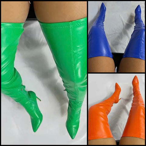 Women Fashion PU Pointed Toe Thigh High Boots