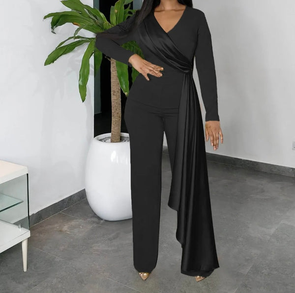 Women Full Sleeve Asymmetrical Sexy Solid Color Jumpsuit