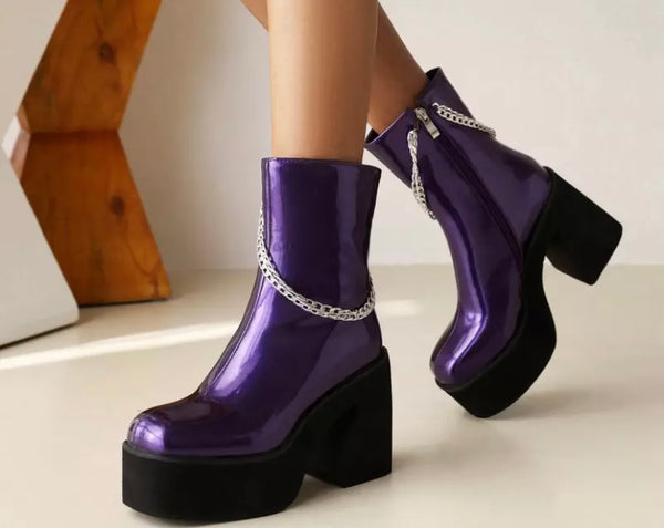 Women PU Chain Platform Fashion Ankle Boots