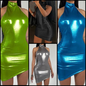 Women PU Sexy Sleeveless Backless Dress