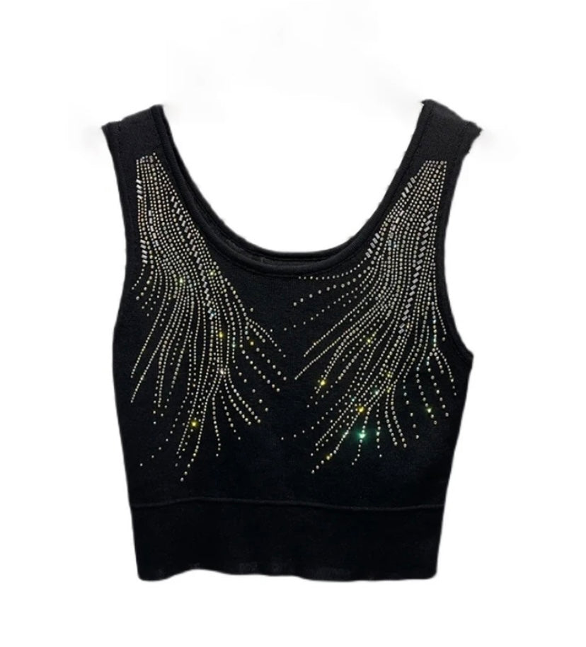 Women Sleeveless Bling Patchwork Crop Top