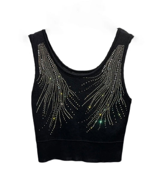 Women Sleeveless Bling Patchwork Crop Top