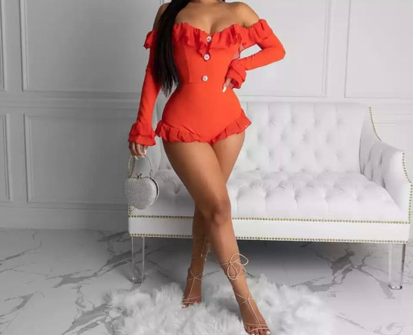 Women Ruffled Off The Shoulder Full Sleeve Sexy Romper