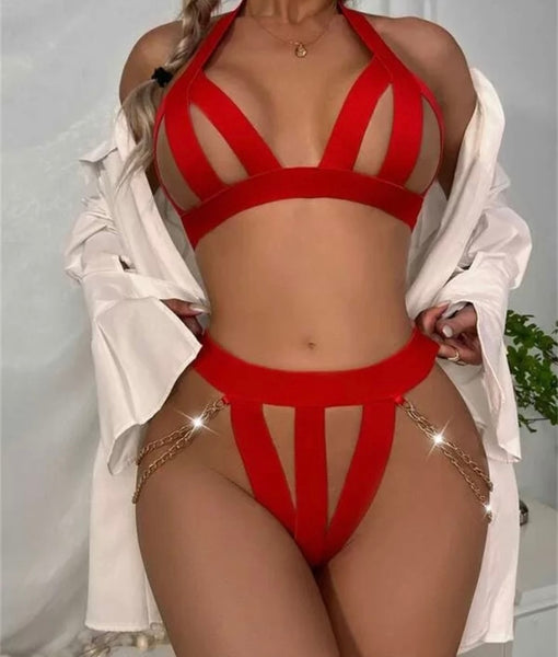 Women Sexy Hollow Out Chain Lingerie Set