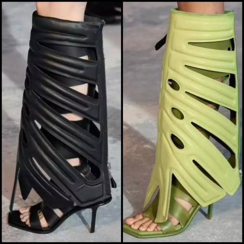 Women Fashion Open Toe Hollow Out Knee High Sandals