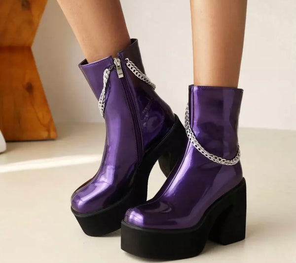 Women PU Chain Platform Fashion Ankle Boots