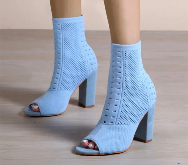 Women Open Toe Fashion Square Heel Ankle Boots