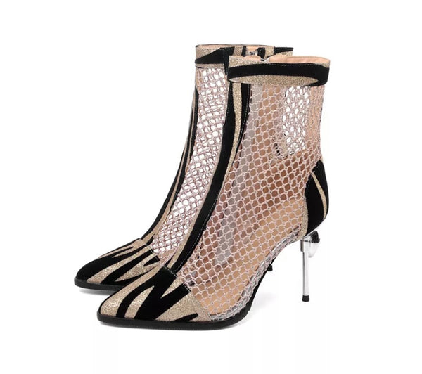 Women Printed Mesh Fashion High Heel Ankle Boots