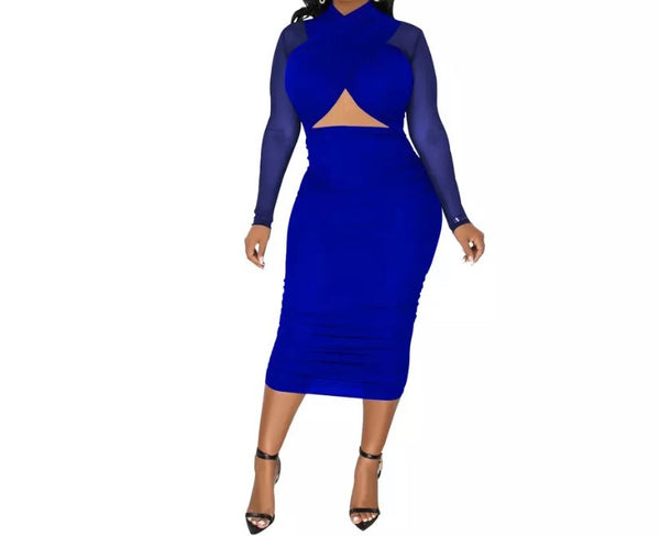 Women Sexy Mesh Long Sleeve Cut Out Dress