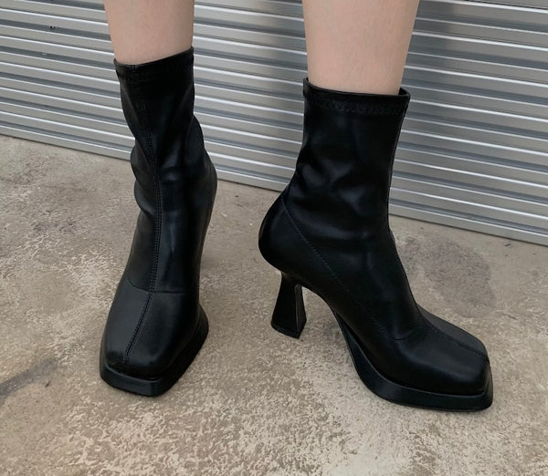 Women Square Toe Solid Color Fashion Ankle Boots