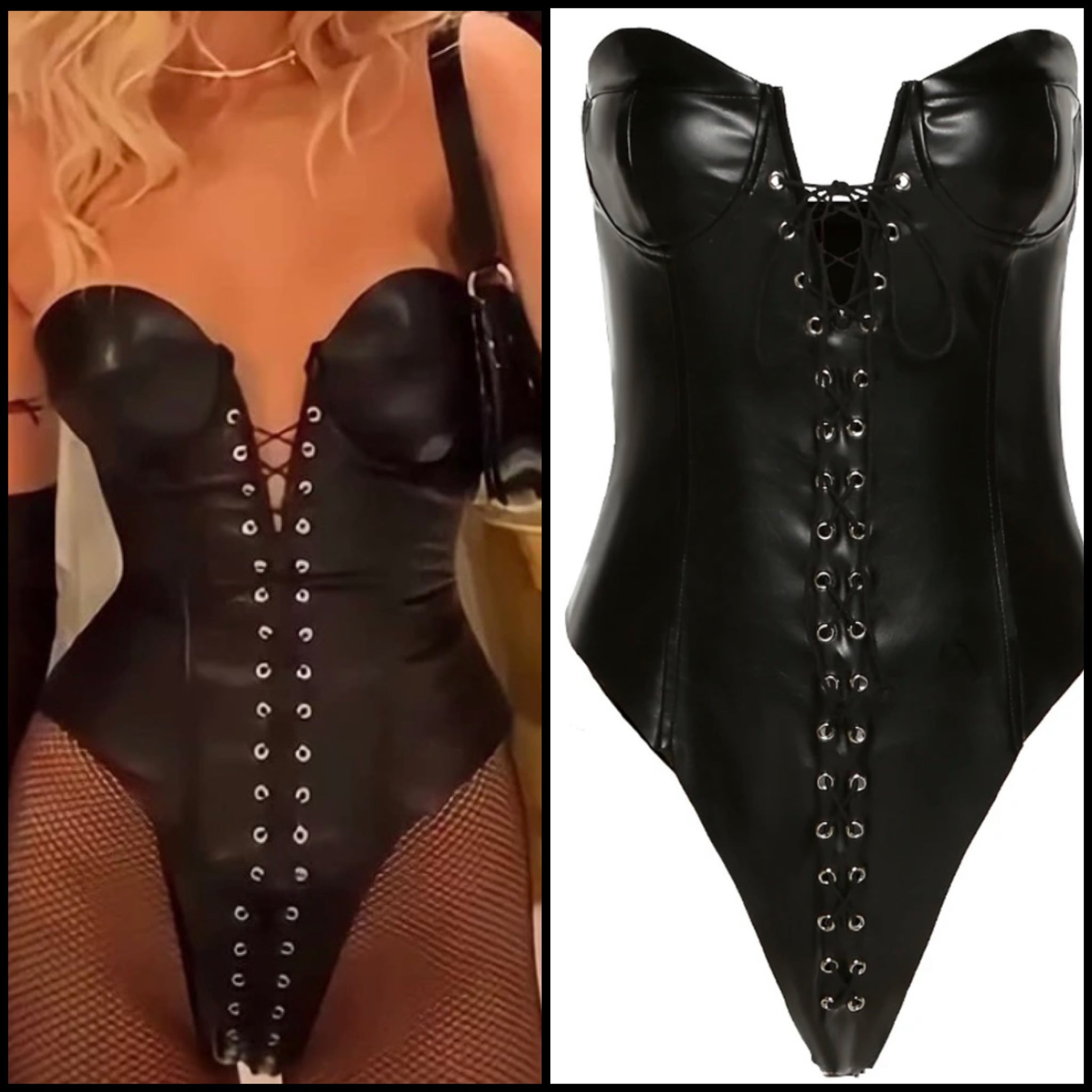 Women Sexy Strapless Black Lace Up Bodysuit Top