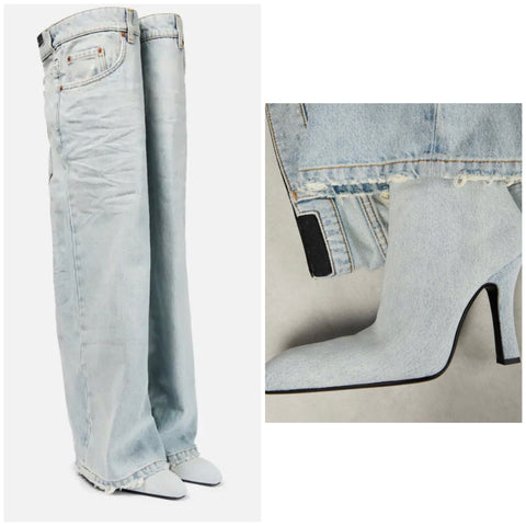 Women High Heel Fashion Denim Knee High Boots