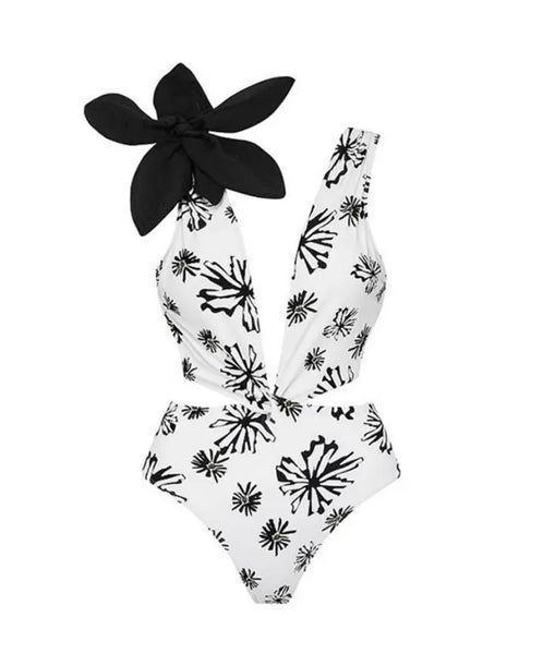 Women Sexy B&W Printed Bikini/Swimsuit Cover Up Set